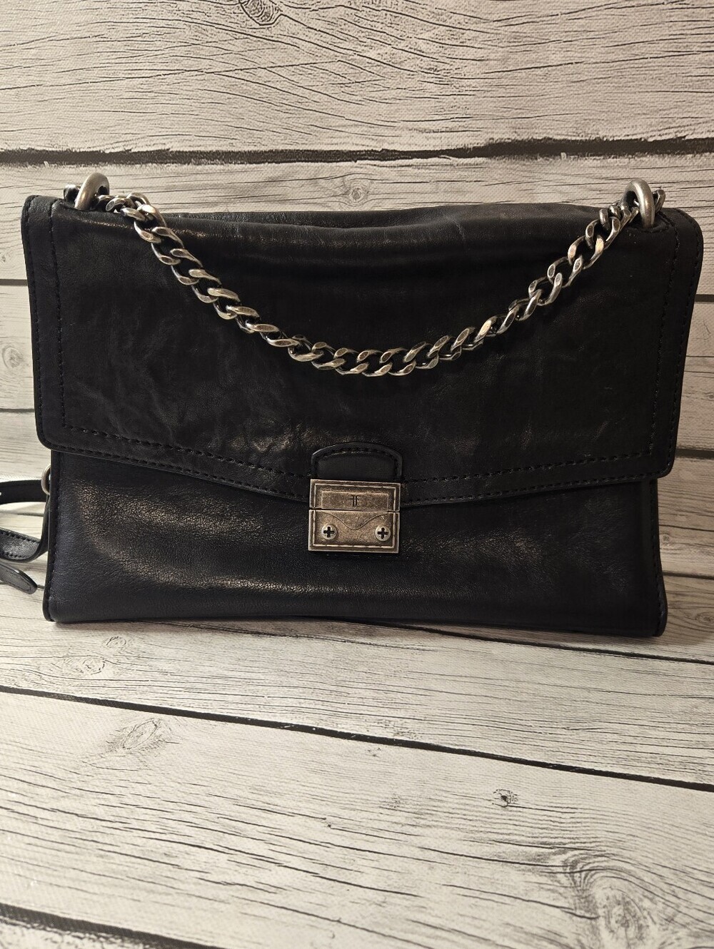 Frye Ella Flap Leather Shoulder Bag, Black EUC